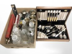 A part canteen of Viners EPNS cutlery and a box containing EPNS and pewter wares, further cutlery,