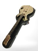 An Aria Pro II guitar body and a guitar case.