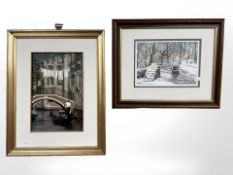 Continental School : Gondola by a bridge, oil on board, 19 cm x 29 cm, indistinctly signed,