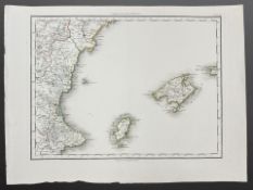 An early 19th century hand coloured map of the Balearics, circa 1810, 54 cm x 40 cm.