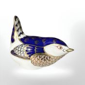 A Royal Crown Derby Wren paperweight with silver stopper.