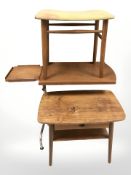 A 20 century Danish teak reading table, a further occasional table, fitted a drawer, and a stool.