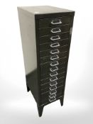 A fifteen drawer enamelled metal index chest,