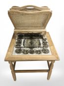 A Danish blond oak tiled inset lamp table, width 60 cm,