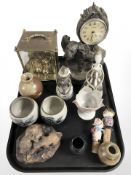 A Juliana quartz timepiece in the form of an elephant, a further brass cased quartz timepiece,