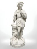 A 19th century Parian figure of a young wheat harvester holding a flute, height 39 cm.