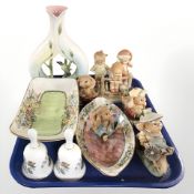 Two Maling lustre dishes, a quantity of Pendelfin rabbit ornaments, Franz porcelain vase,