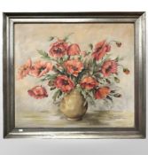 E Hagemann : Still life of poppies in a vase, oil on canvas, 79 cm x 69 cm.