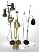 Five continental metal standard lamps