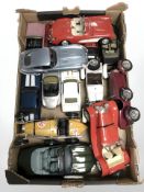 A collection of die cast classic cars, including Burago, further models of motorcycles and scooters,