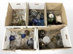 A large quantity of 20th century drinking glasses, pressed glass bowls, lightshade, etc.