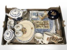 A group of Masons willow pattern tea china made for Ringtons, Royal commemorative mugs,