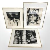 Gayton Rodriguez (20th century, Mexican) Three portrait paintings, largest 41 cm x 30 cm.