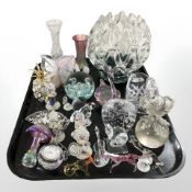 A group of glass paperweights, ornaments, vases, etc.