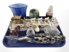 An Italian studio glass figure of a fish, perfume bottles, a Goebel glass decorated with cats,