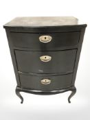 A 19th century ebonised three drawer chest (as found) 59 cm x 45 cm x 87 cm