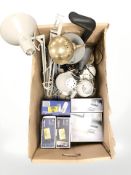 A group of contemporary Scandinavian angle poised lamps (continental plugs), further boxed lighting.