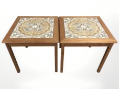 A pair of Danish teak tiled inset lamp tables,