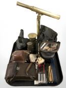 A group of collectables including a Meerschaum pipe, in box, surmounted by two galloping horses,