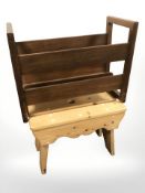 A teak magazine rack and a pine cracket