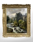 John Falconar Slater (1857-1937) : A stream by a watermill, Thrum Mill, oil on canvas,