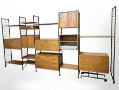 A good 1970's teak and metal Staples & Co Ladderax modular shelving unit,