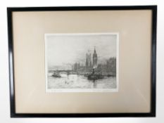Rowland Langmaid (1897-1956) Westminster, dry point etching, 15.5 cm x 19.5 cm, signed to margin.
