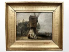 Augustus Calcott (1799-1844) Figures by a windmill, oil on panel, 15 cm x 12 cm.