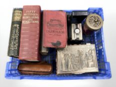 A group of antique and later books including Philip's Cyclists' map of Durham, Robinson Crusoe,
