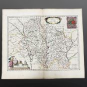 A 17th century hand coloured Joan Blaeu map for France, circa 1644, 57 cm x 49 cm.