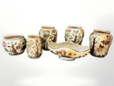 A group of Indian Tree pattern vases and a bowl by H.