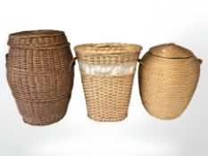 Three wicker hampers,
