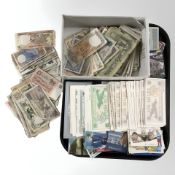 A quantity of foreign banknotes, Airmiles vouchers, telephone cards, etc.