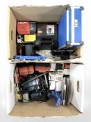 A group of hand and power tools, assorted hardware.