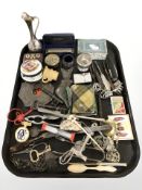 Various trinkets and collectables, including cutlery, Swiss army style knife, Hohner harmonica,