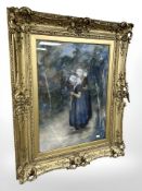 A K De Jonge, Two figures knitting, watercolour, 43 cm x 59 cm.