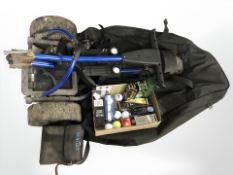 An electric golf bag trolley, with battery pack,