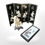 A Japanese export lacquered and mother of pearl inlaid table screen,