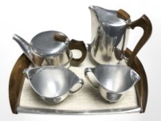 A Picquot Ware tea and coffee service on matching twin-handled tray.