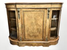 A Victorian figured walnut and satinwood inlaid breakfront credenza, 147 cm x 40 cm x 107 cm.