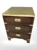 A reproduction mahogany campaign style three drawer chest with brass mounts, 48 cm x 48 cm x 61 cm.