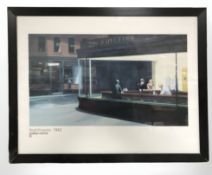 After Edward Hopper : Nighthawks, colour print, 39 cm x 70 cm.