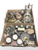 Assorted metalwares, candelabrum, pair of gilt metal wall brackets, silver plated items,