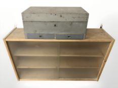 A 20th century pine sliding glass door wall cabinet, 102 cm wide,