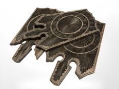 Three carved wooden gingerbread moulds, length 37 cm.