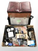 A storage fishing stool and a further box containing Steve Clayton Merlin 50 reel,