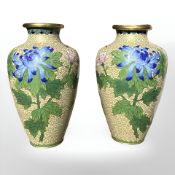 A pair of Chinese Republic period cloisonné baluster vases, height 20 cm.
