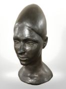 A 20th century continental hollow cast bronze bust of an Egyptian woman, height 43 cm.