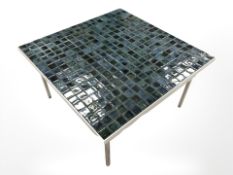 A 20th century Danish aluminium and turquoise tiled inset square coffee table,