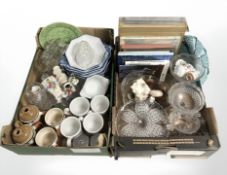 A group of Denby Pottery mugs, assorted pressed glass items, carnival glass dishes,